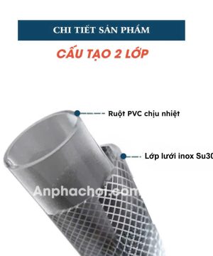 Ống dây cấp nước inox 304 sọc đỏ phi 15